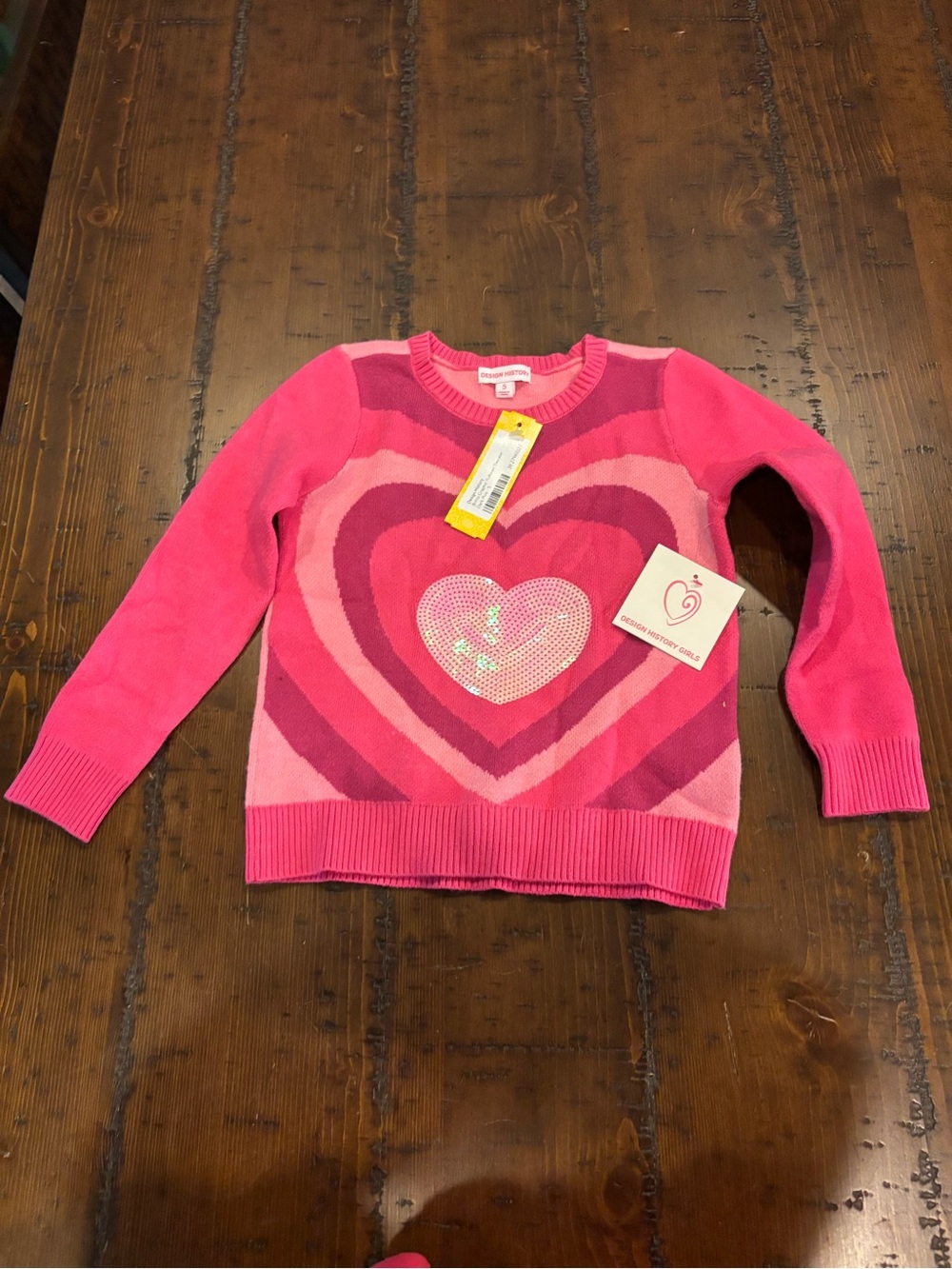 NWT Design History. Girls' Pink Heart-Pattern Sweater. Size 5